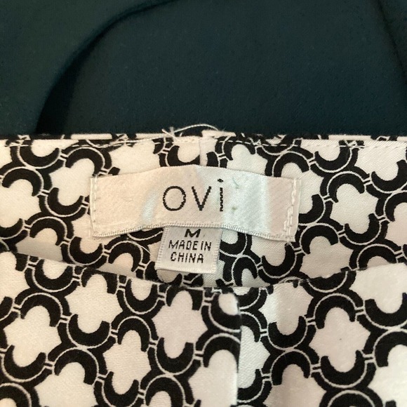 OVI Pants Women Sz M Black White Quatrefoil Mid Rise Straight Leg Cotton Stretch - Picture 3 of 11
